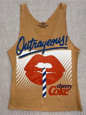 Mustard Yellow Upcycled Graphic Coca Cola Tank Top Red Lips Coke Sz Sm